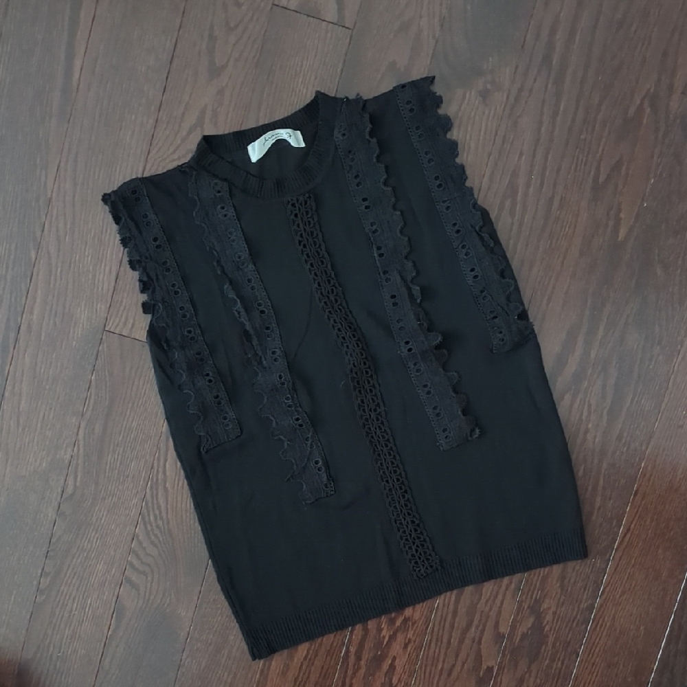 Black Sleeveless Top with Lace Details